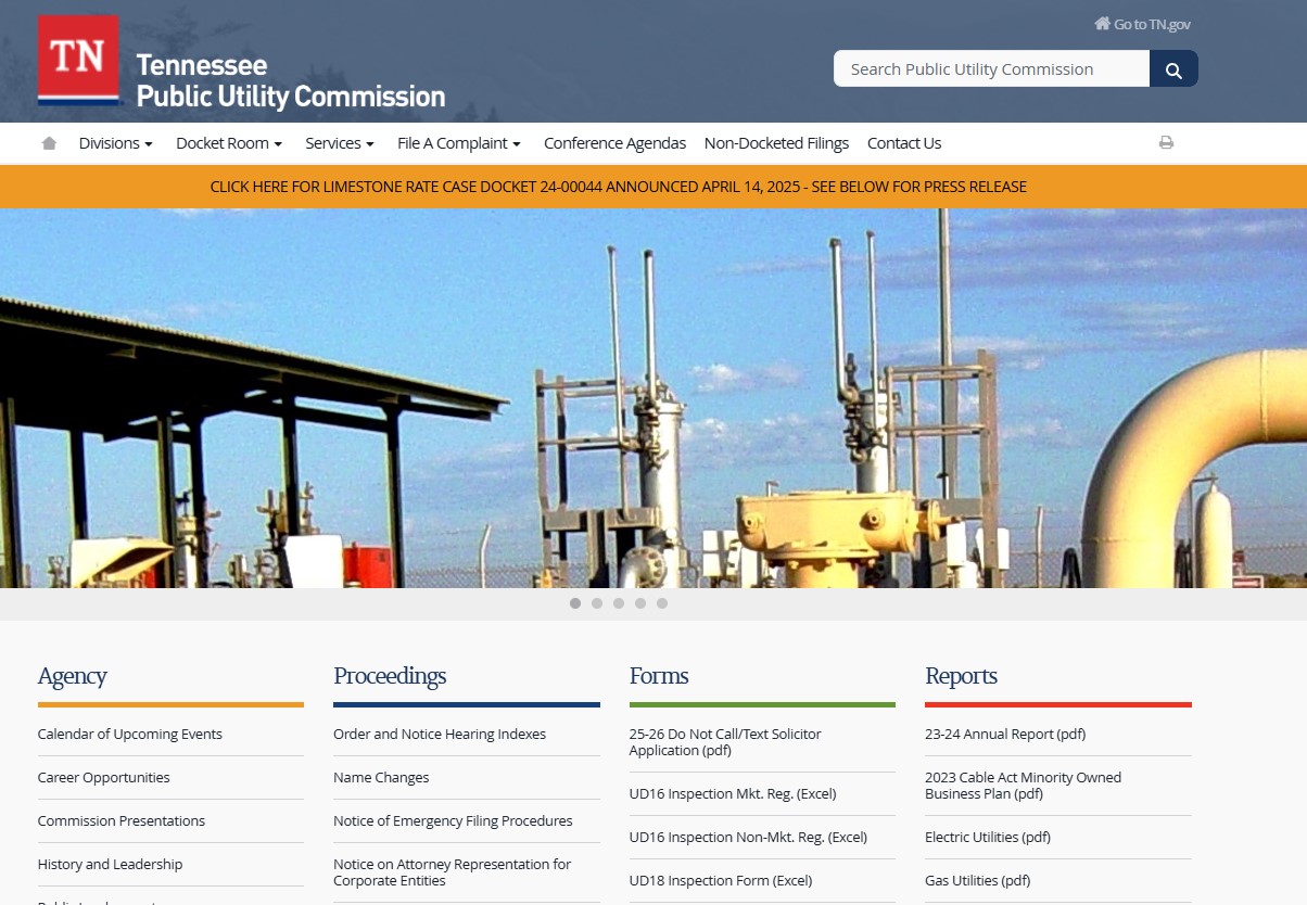 Tennessee Public Utility Commission homepage